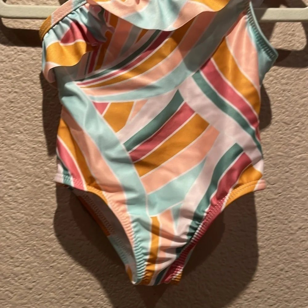 Wonder Nation Girls Neutral Mod One Piece Ruffle Swimsuit Size 12 Months